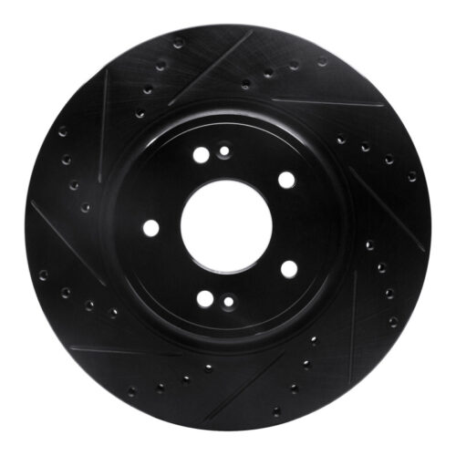 R1 Concepts for 18-23 Genesis G70 Front Left Drilled & Slotted Black Brake Rotor