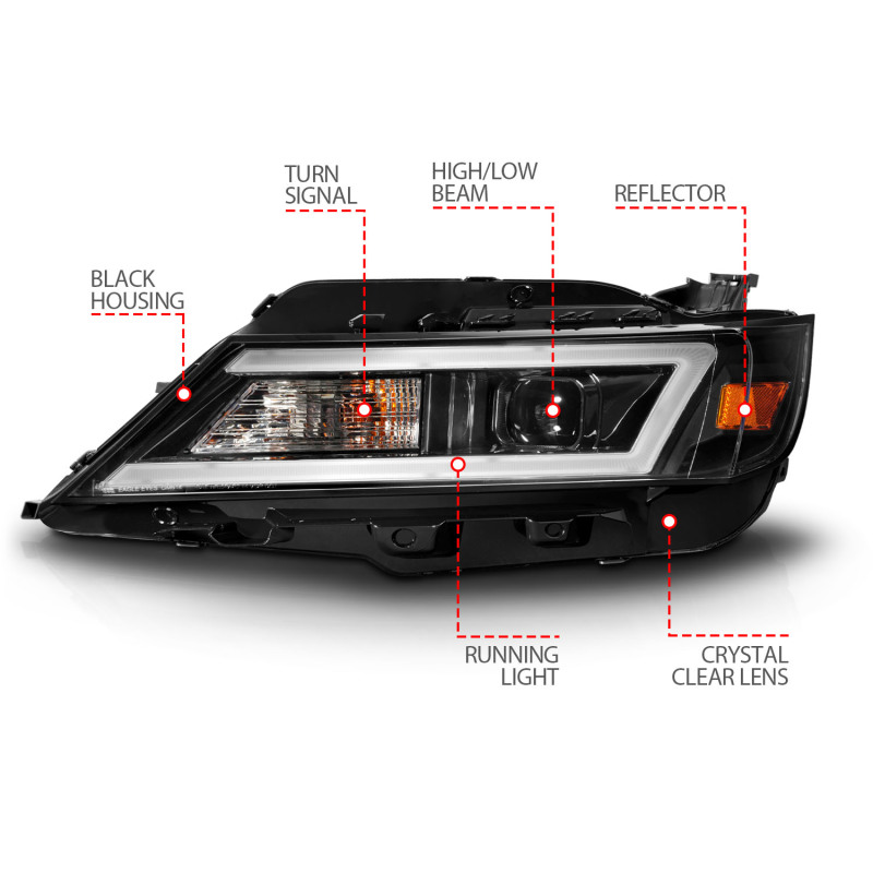 ANZO 14-20 Chevrolet Impala Square Projector LED Bar Headlights w/ Black Housing - Image 4