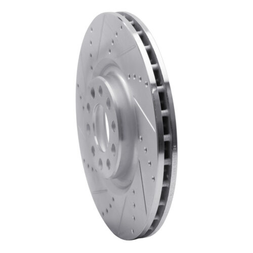 Alternative view of R1 Concepts for 2017-2025 Alfa Romeo Stelvio Front Left Drilled & Slotted Silver Brake Rotor
