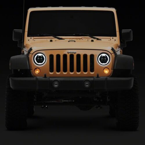 Raxiom for 2007-2018 Jeep Wrangler Axial Series 7-Inch LED Headlights w DRL/ Black Housing - Clear Lens - Image 4