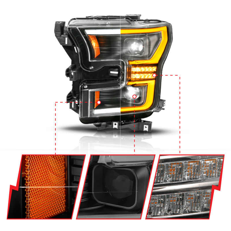 ANZO 15-17 Ford F-150 (Factory Halogen Model ONLY) Full LED Proj Headlights Init/SeqSig Black- Pair - Image 3