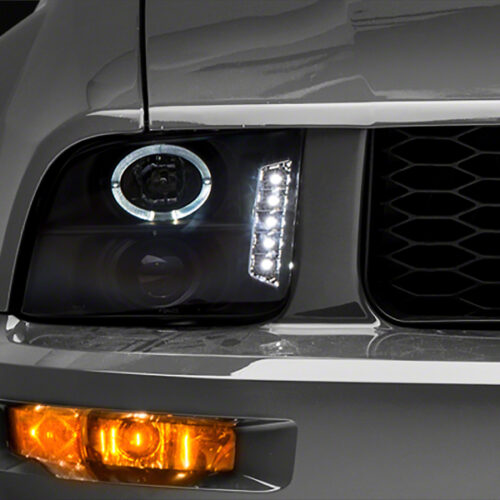 Raxiom for 2005-2009 Ford Mustang Excluding GT500 LED Halo Projector Headlights- Black Housing (Clear Lens)