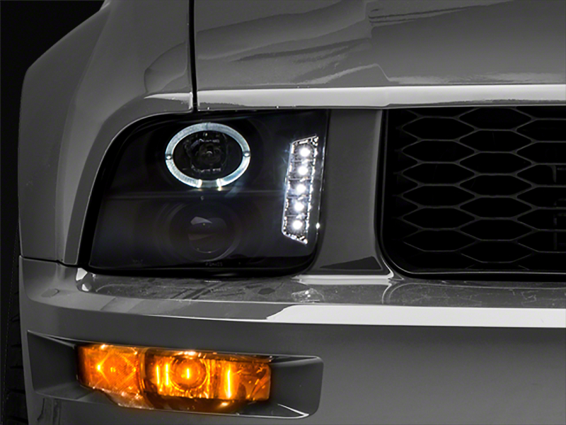 Raxiom for 2005-2009 Ford Mustang Excluding GT500 LED Halo Projector Headlights- Black Housing (Clear Lens)