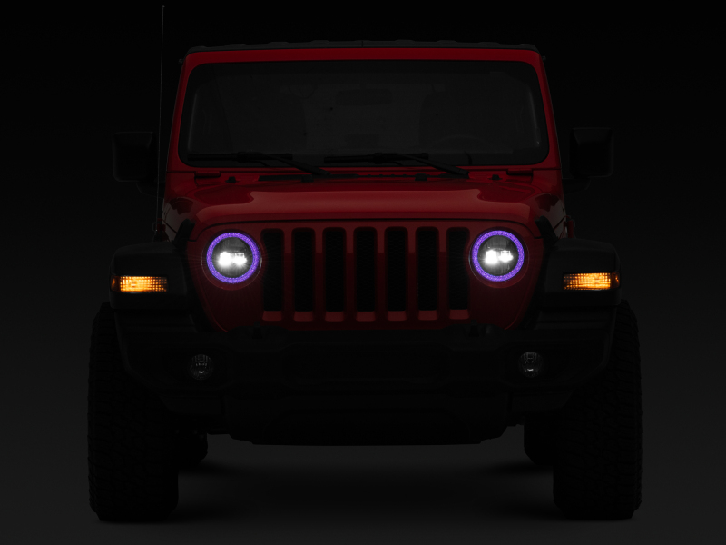 Raxiom for 2018-2022 Jeep Wrangler JL/JT Axial 9-Inch LED Headlights w/RGB Halo- Black Housing (Clear Lens) - Image 9