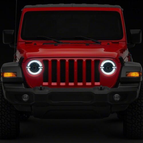 Raxiom for 2018-2023 Jeep Wrangler JL Axial Series 9-In LED Angel Eye Headlights- Black Housing (Clear Lens) - Image 3