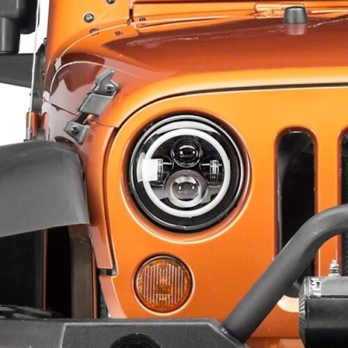 Alternative view of Raxiom for 1997-2018 Jeep Wrangler TJ/JK Axial Halo Headlights w/ DRL Amber Signals- Black Hsng (Clear Lens)