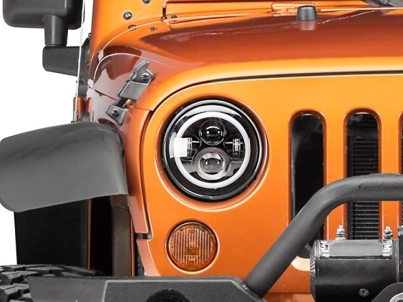 Raxiom for 1997-2018 Jeep Wrangler TJ/JK Axial Halo Headlights w/ DRL Amber Signals- Black Hsng (Clear Lens) - Image 2