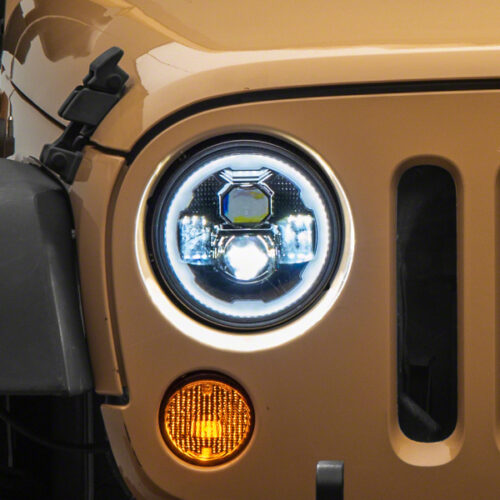 Raxiom for 2007-2018 Jeep Wrangler JK Axial 7-In LED Headlights w/ DRL Turn Signals- Black Housing (Clear)