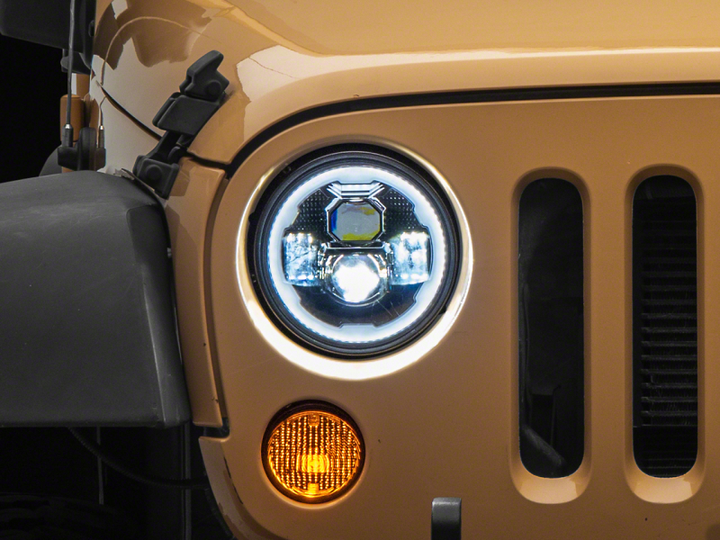 Raxiom for 2007-2018 Jeep Wrangler JK Axial 7-In LED Headlights w/ DRL Turn Signals- Black Housing (Clear)