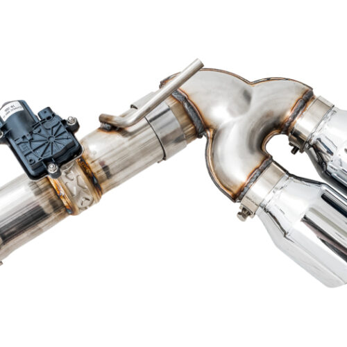 Alternative view of AWE Tuning SwitchPath Exhaust w/Chrome Silver Tips 102mm for Mk7 Golf R
