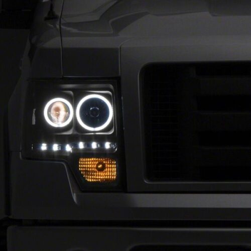 Raxiom for 2009-2014 Ford F-150 G2 Super White LED Halo Projector Headlights- Black Housing- Clear Lens
