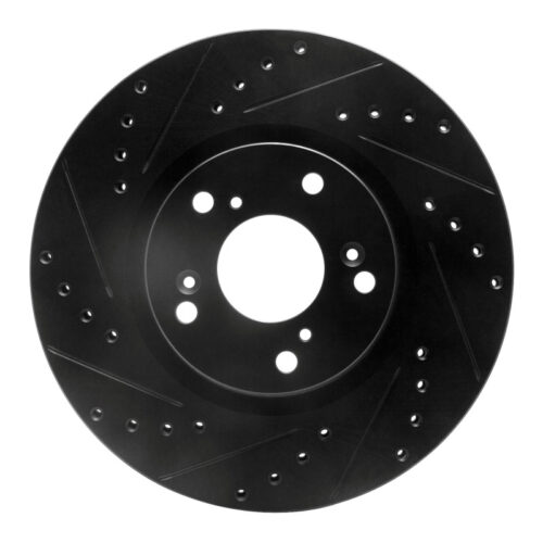 R1 Concepts for 02-15 Acura CSX Front Left Drilled & Slotted Black Brake Rotor