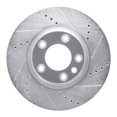 R1 Concepts for 03-15 Audi Q7 Left Front Drilled & Slotted Silver Brake Rotor