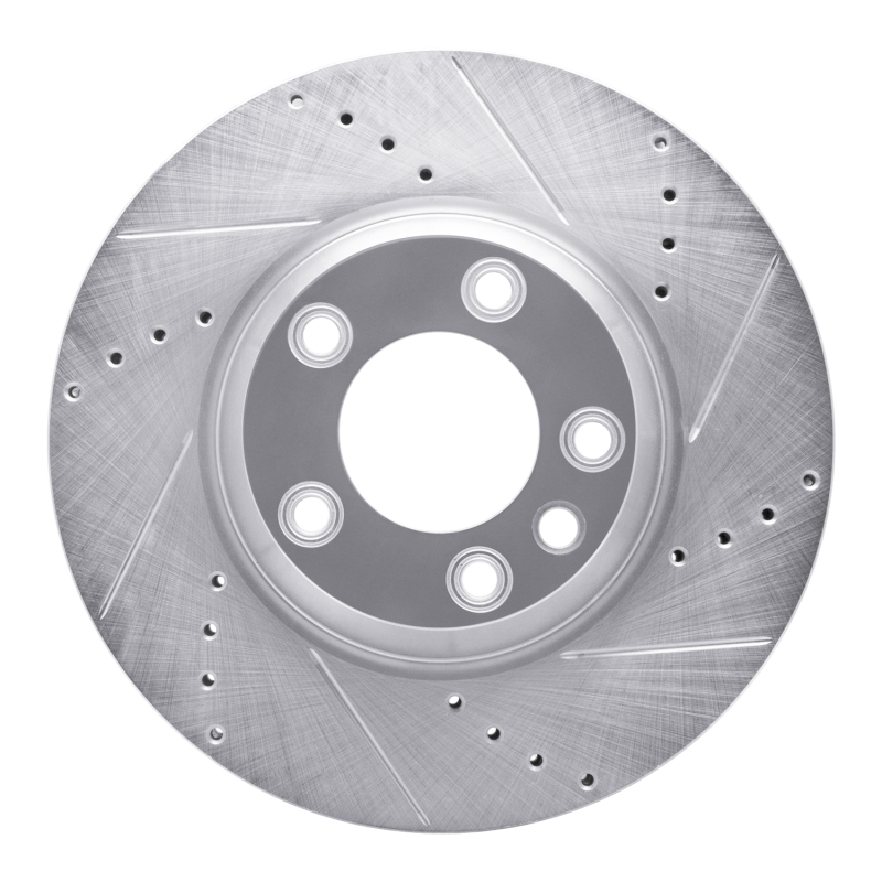 R1 Concepts for 03-15 Audi Q7 Left Front Drilled & Slotted Silver Brake Rotor
