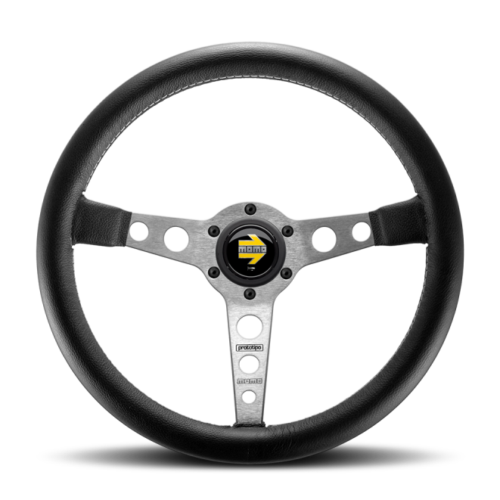 Momo PRO35BK0S Prototipo Steering Wheel 350 mm - Black Leather/Wht Stitch/Brushed Spokes