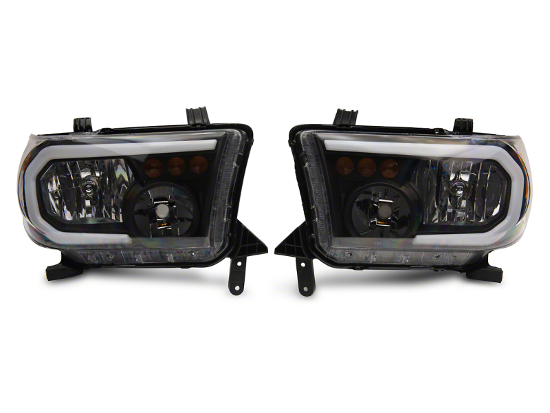 Raxiom for 2007-2013 Toyota Tundra Axial Series Headlights w/ LED Bar- Black Housing (Clear Lens)