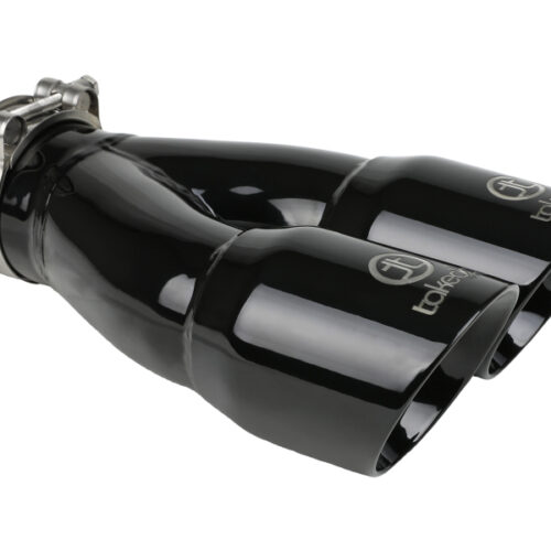 aFe Power Takeda 2.5in 304 Stainless Steel Clamp-on Exhaust Tip 2.5in Inlet 3in Dual Outlet - Black - Image 3