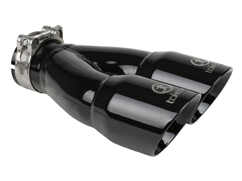 aFe Power Takeda 2.5in 304 Stainless Steel Clamp-on Exhaust Tip 2.5in Inlet 3in Dual Outlet - Black - Image 3