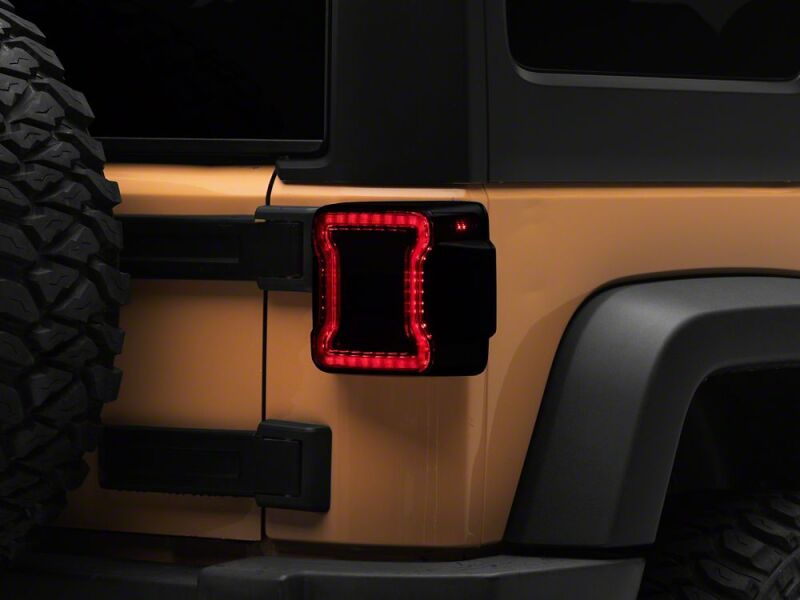 Raxiom for 2007-2018 Jeep Wrangler JK Axial Series JL Style LED Tail Lights- Black Housing- Smoked Lens
