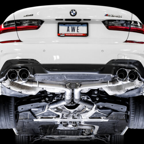 Alternative view of AWE Tuning Track Edition Exhaust - Quad Chrome Silver Tips for 2019+ BMW M340i (G20)