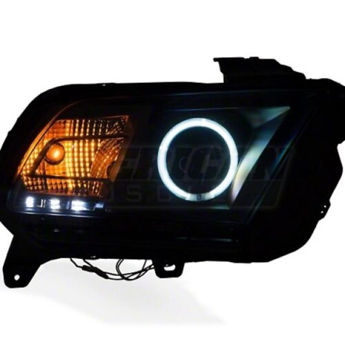 Raxiom for 2013-2014 Ford Mustang w/ Factory HIDLED Halo Projector Headlights- Black Housing (Smoked Lens)