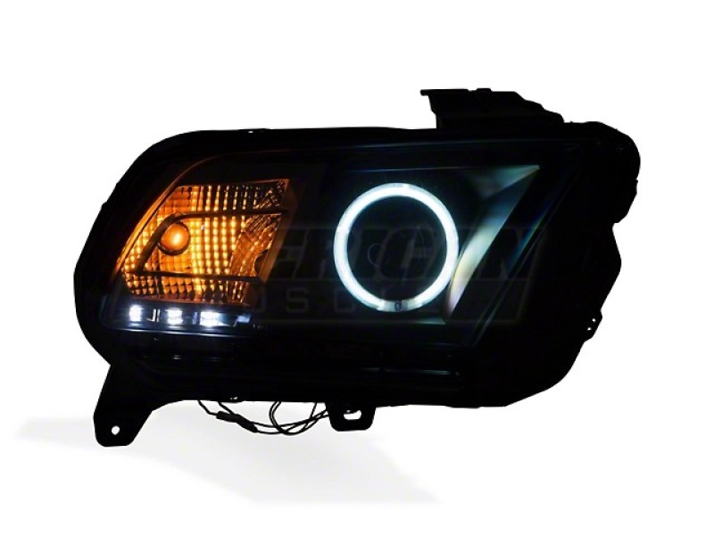 Raxiom for 2013-2014 Ford Mustang w/ Factory HIDLED Halo Projector Headlights- Black Housing (Smoked Lens)
