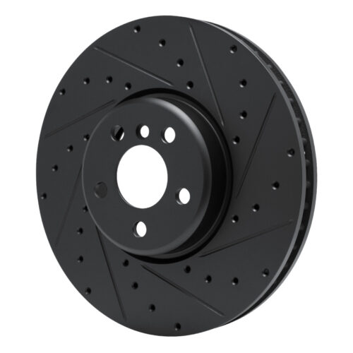 R1 Concepts for 16-25 BMW 330e Left Front Drilled & Slotted Black Brake Rotor - Image 2