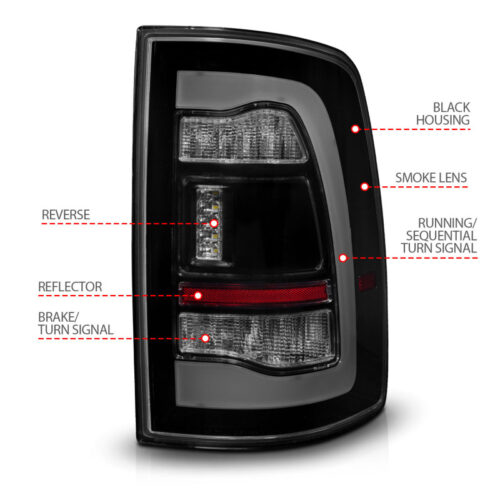 ANZO 09-18 Dodge Ram 1500 Sequential LED Taillights Smoke Black w/Switchback Amber Signal - Image 10