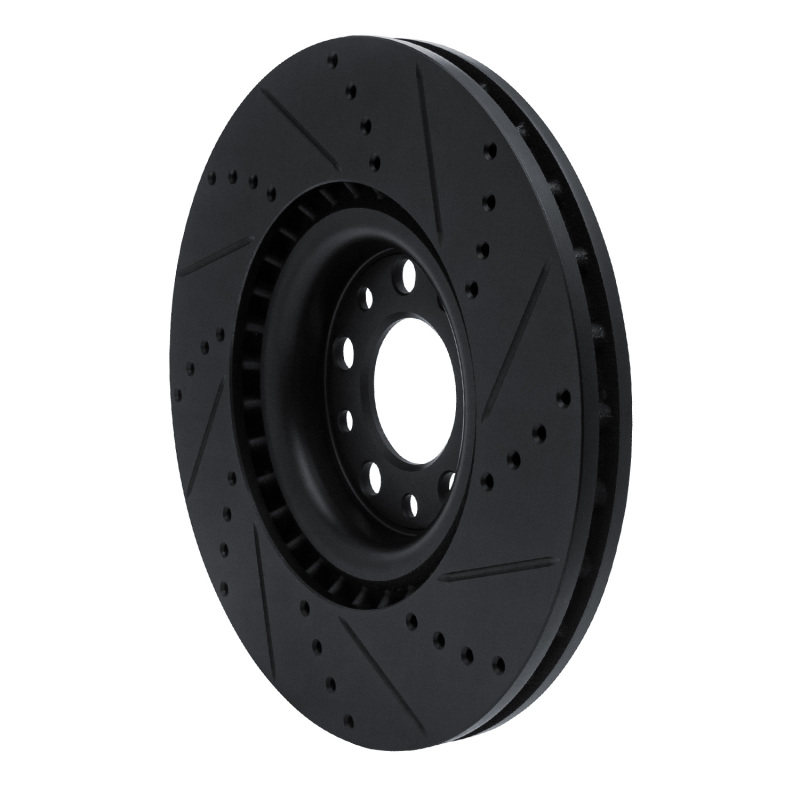 R1 2017-2025 Alfa Romeo Stelvio Front Left Drilled & Slotted Black Brake Rotor - Image 4