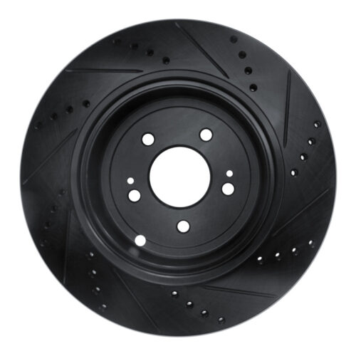 R1 18-25 Genesis G70 Rear Left Drilled & Slotted Black Brake Rotor
