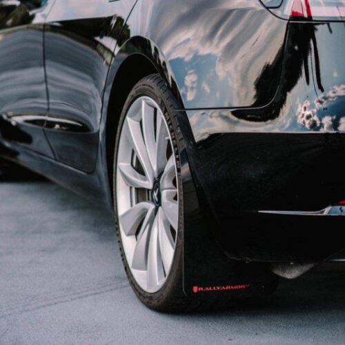Rally Armor 17-23 Tesla Model 3 Black UR Mud Flap - Metallic Black Logo - Image 3
