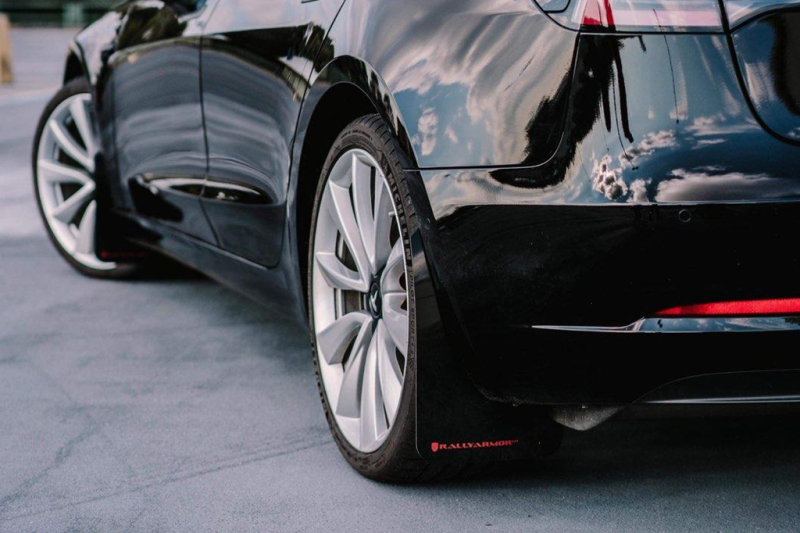 Rally Armor 17-23 Tesla Model 3 Black UR Mud Flap - Metallic Black Logo - Image 3