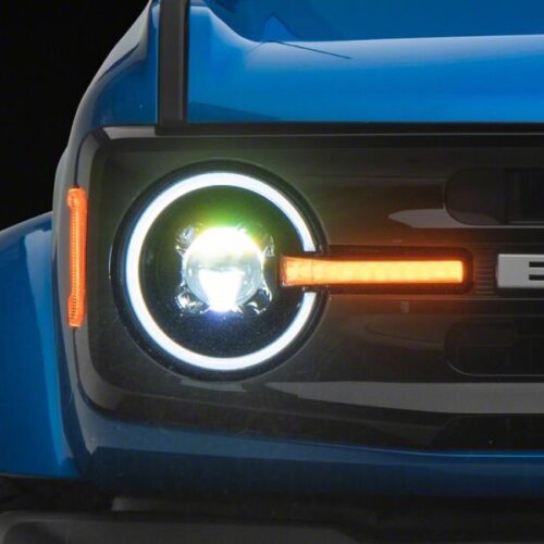 Raxiom for 2021-2026 Ford Bronco LED Halo Headlights with White Backlight- Black Housing- Clear Lens