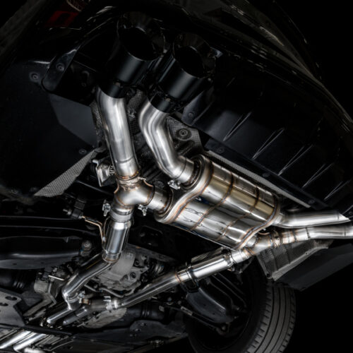 Alternative view of AWE Tuning SwitchPath Exhaust - Diamond Black Tips for 2021+ Cadillac CT4-V Blackwing