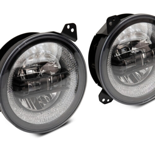 Raxiom for 2018-2022 Jeep Wrangler JL/JT Axial 9-Inch LED Headlights w/RGB Halo- Black Housing (Clear Lens) - Image 4
