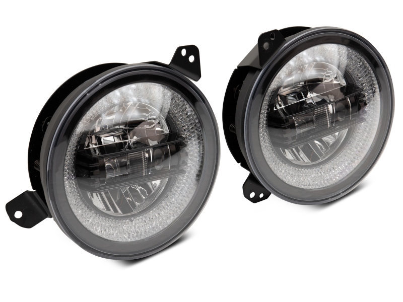 Raxiom for 2018-2022 Jeep Wrangler JL/JT Axial 9-Inch LED Headlights w/RGB Halo- Black Housing (Clear Lens) - Image 4