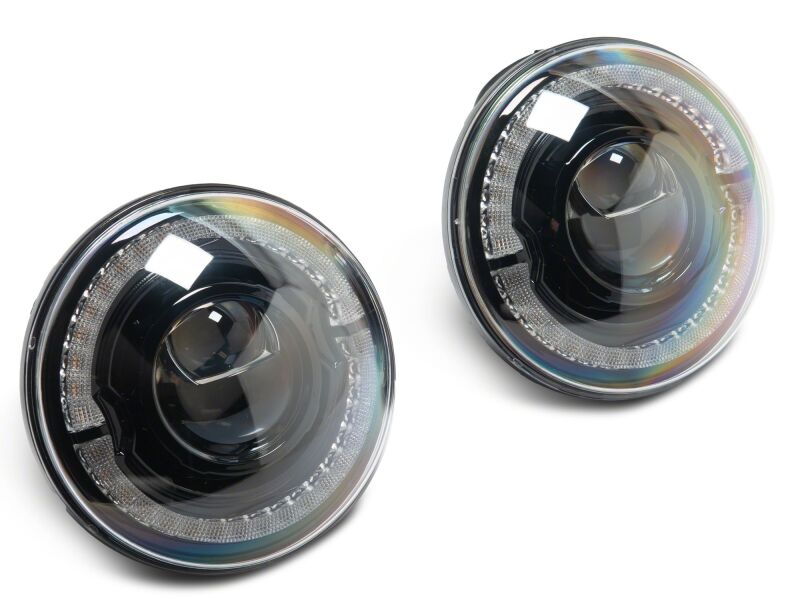 Raxiom for 2007-2008 Jeep Wrangler JK Hi Output LED Headlights/Angel Eye DRL- Black Housing- Clear Lens