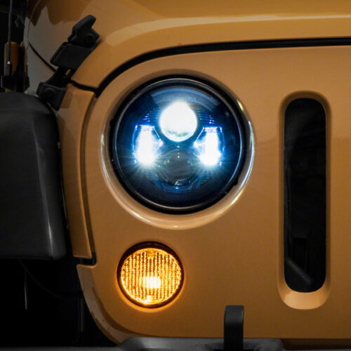 Raxiom for 2007-2018 Jeep Wrangler JK 7-In LED Headlights- Blue Housing- Clear Lens