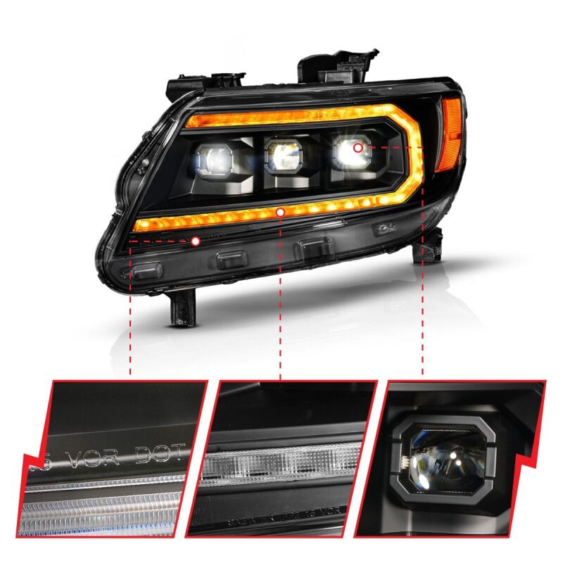 ANZO 15-22 Chevy Colorado Full LED Headlights w/ Initiation (Amber DRL) - Black - Image 2
