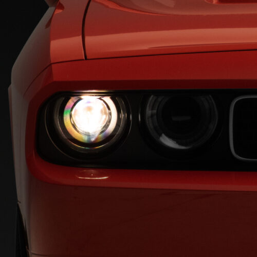Raxiom for 2008-2014 Dodge Challenger Halo Projctr Headlights w/Sequential Turn Signals-Blk Hsng(Clear Lens)