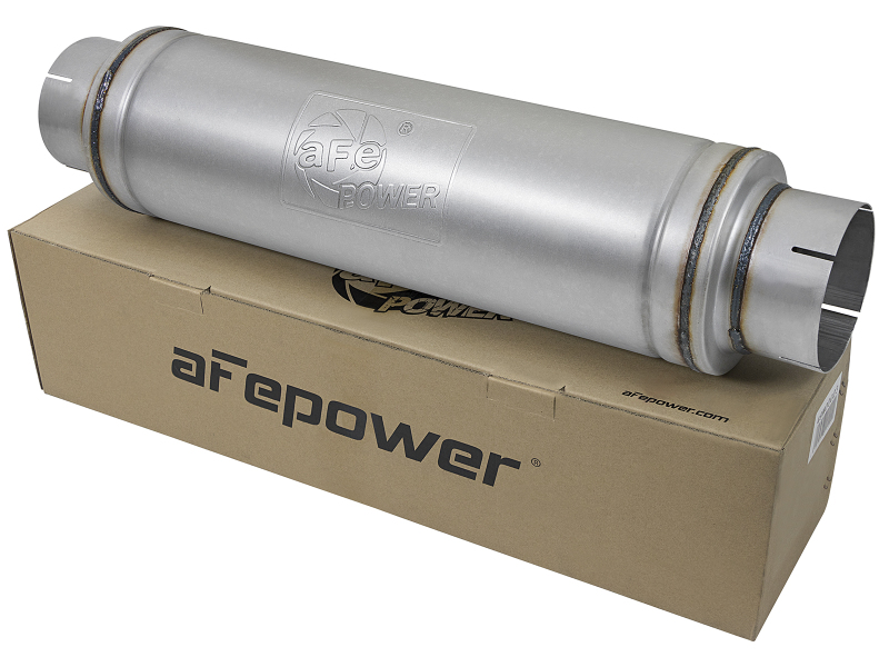 aFe Power ATLAS Aluminized Steel Muffler 5in Center/Center 24in L x 7in Diameter - Round Body - Image 6