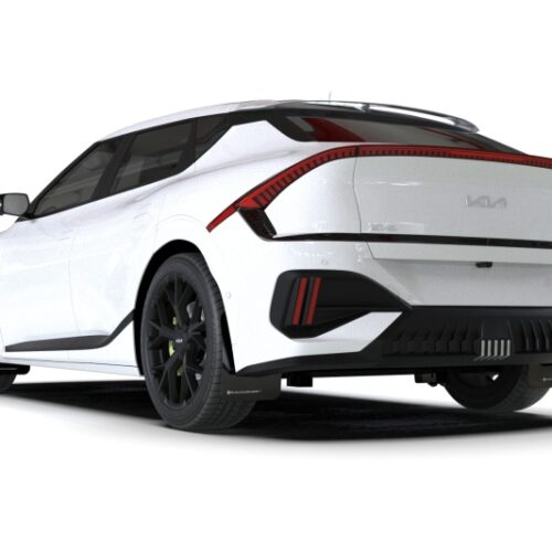 Alternative view of Rally Armor 25-26 Kia EV6 Base Light/GT/GT-Line Black Mud Flap - White Logo