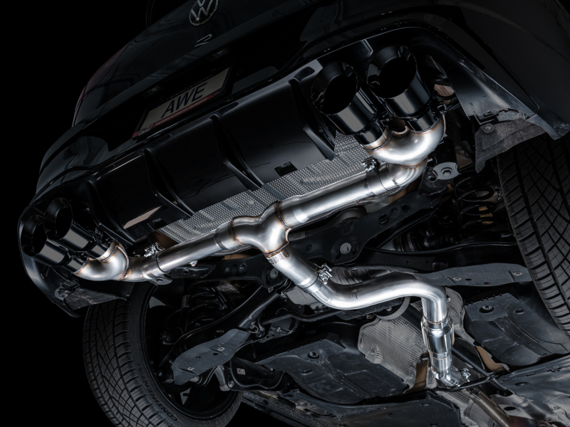 AWE Tuning Track Edition Quad Exhaust - Diamond Black Tips for MK8 Volkswagen Golf R 3in - Image 2