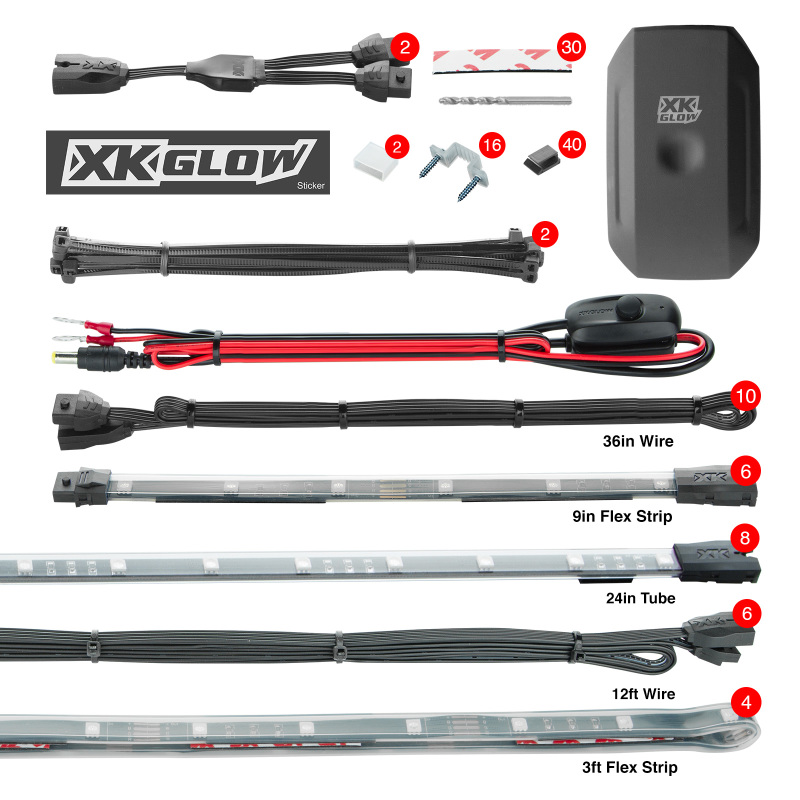 XK Glow Strip Million Color XKCHROME App Undercar Kit (8x24In Tube + 6x10In Strip + 4x36In) - Image 2