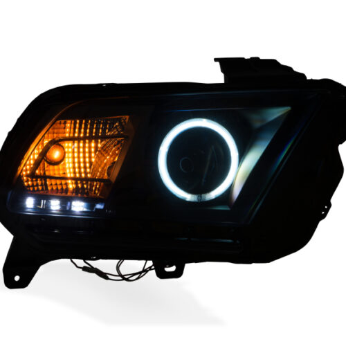 Raxiom for 2013-2014 Ford Mustang w/ Factory HIDLED Halo Projector Headlights- Black Housing (Smoked Lens) - Image 8