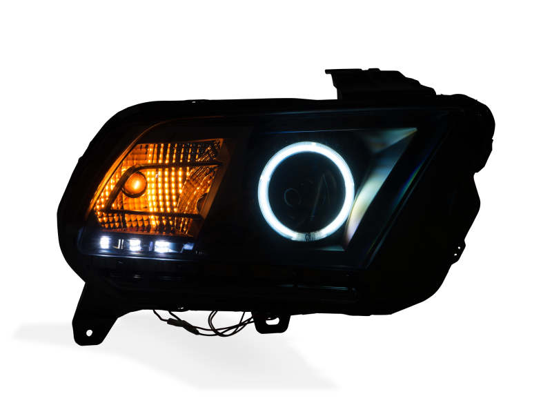Raxiom for 2013-2014 Ford Mustang w/ Factory HIDLED Halo Projector Headlights- Black Housing (Smoked Lens) - Image 8