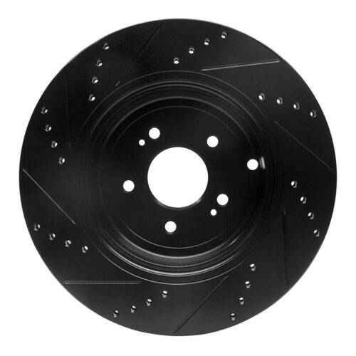 R1 18-25 Genesis G70 Rear Right Drilled & Slotted Black Brake Rotor - Image 5