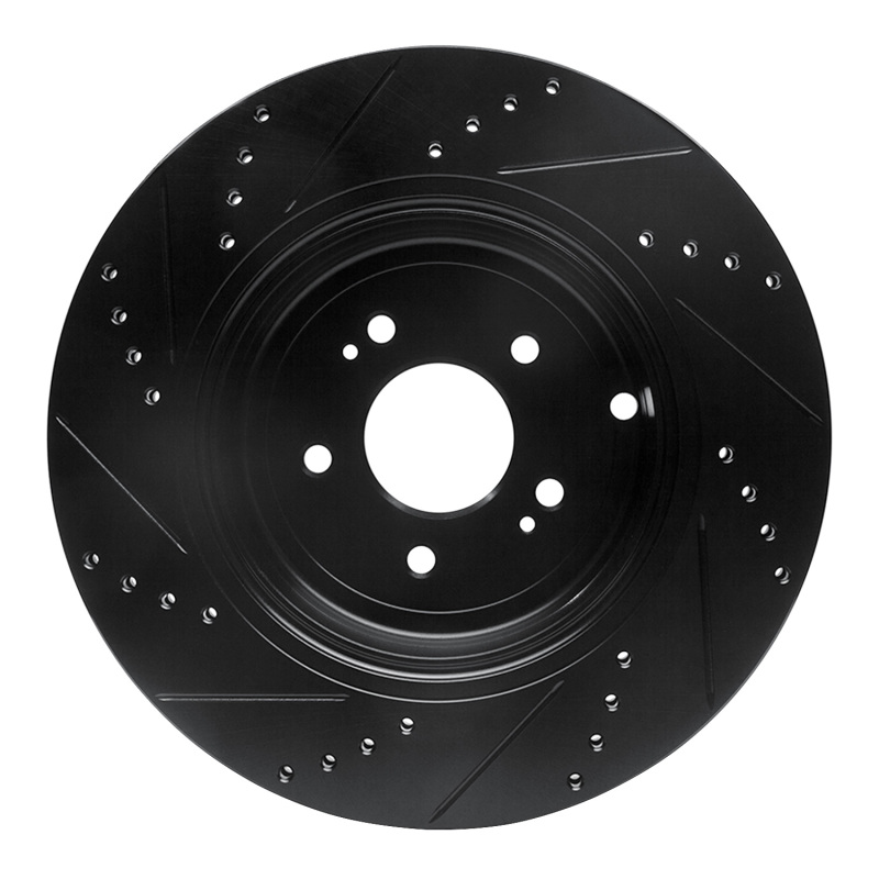 R1 18-25 Genesis G70 Rear Right Drilled & Slotted Black Brake Rotor - Image 5