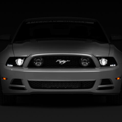 Raxiom for 2013-2014 Ford Mustang w/ Factory HIDLED Halo Projector Headlights- Black Housing (Smoked Lens) - Image 3