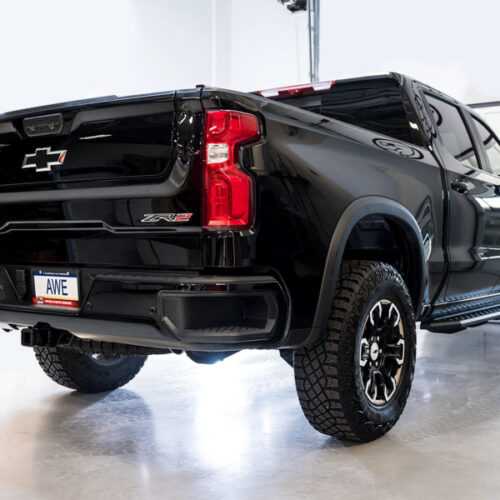 AWE Tuning Tips) for 22-23 GMC Sierra 1500 AT4X 6.2L 0FG Catback Split Dual (Flat Bumper) - Bashguard(No - Image 3